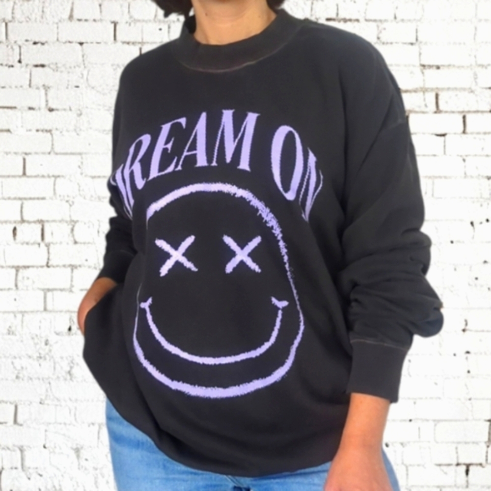 LULUSIMONSTUDIO Oversized "Dream On" Smiley Face Sweatshirt ~ NWT